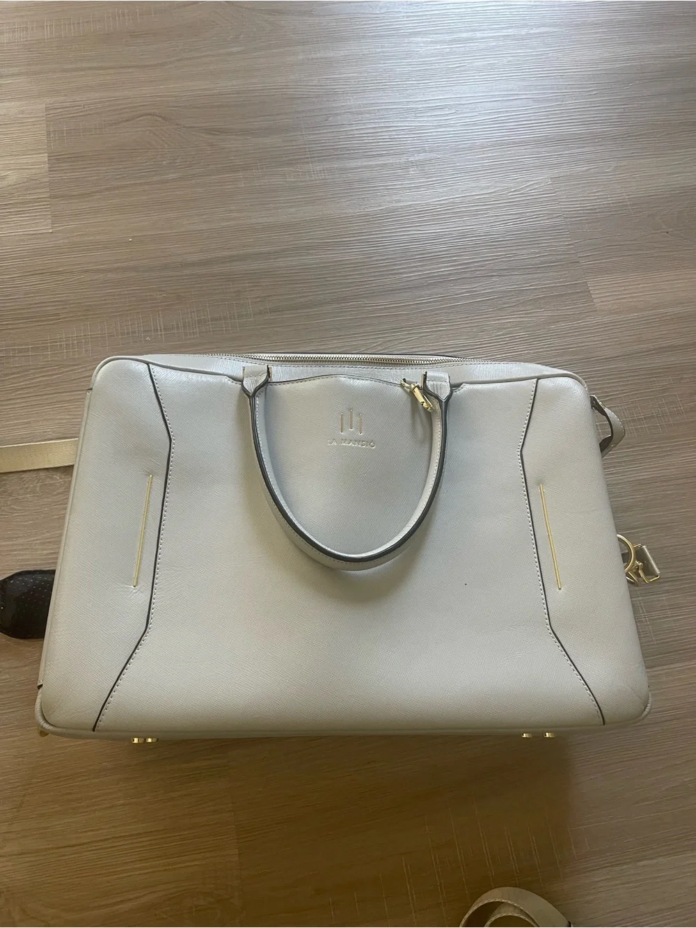 La mansio air ciel backpack saffiano leather luxurious light blue bag